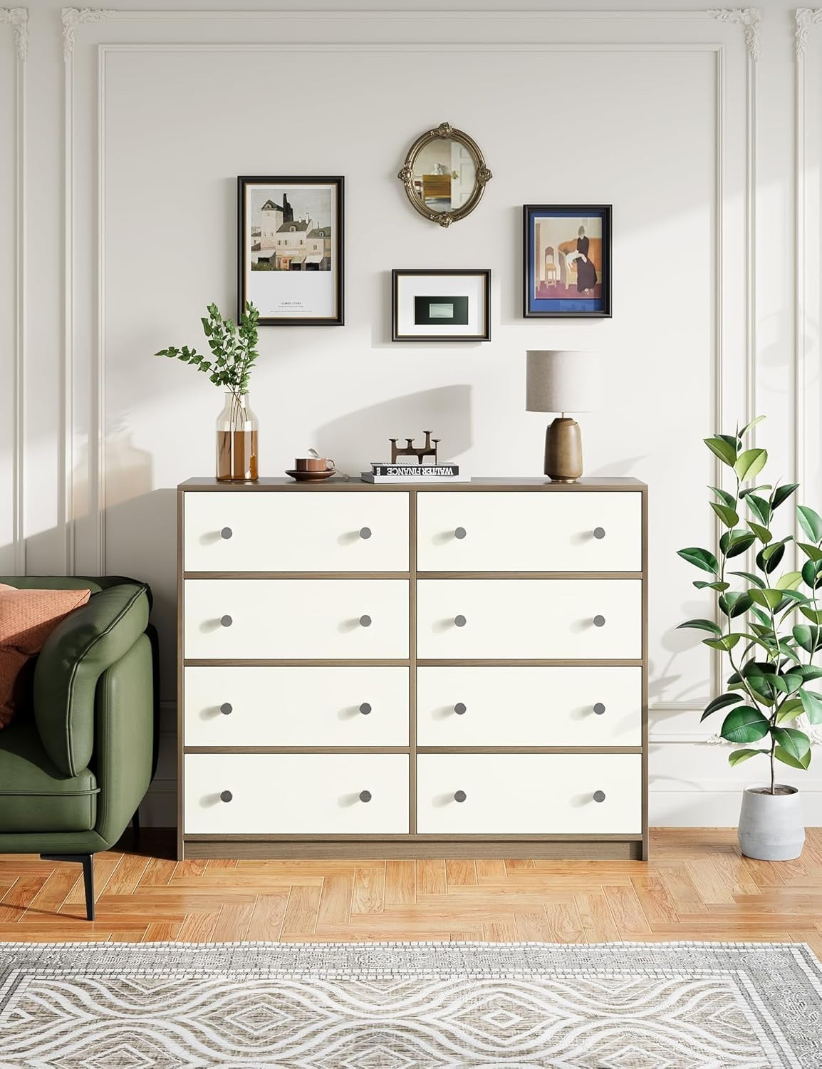 8 Drawer Fabric Chest Storage Unit White Wood Modern Bedroom Cabinet
