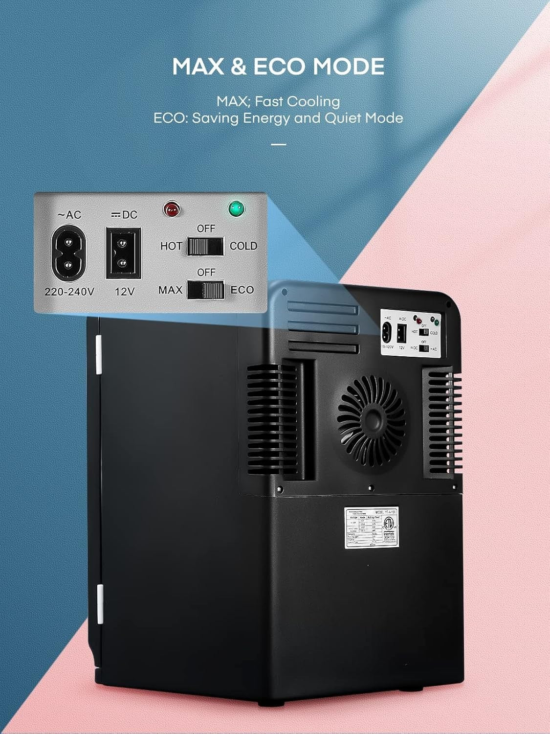 15L Mini Fridge Portable AC/DC Cooler & Heater Bedroom Office Black