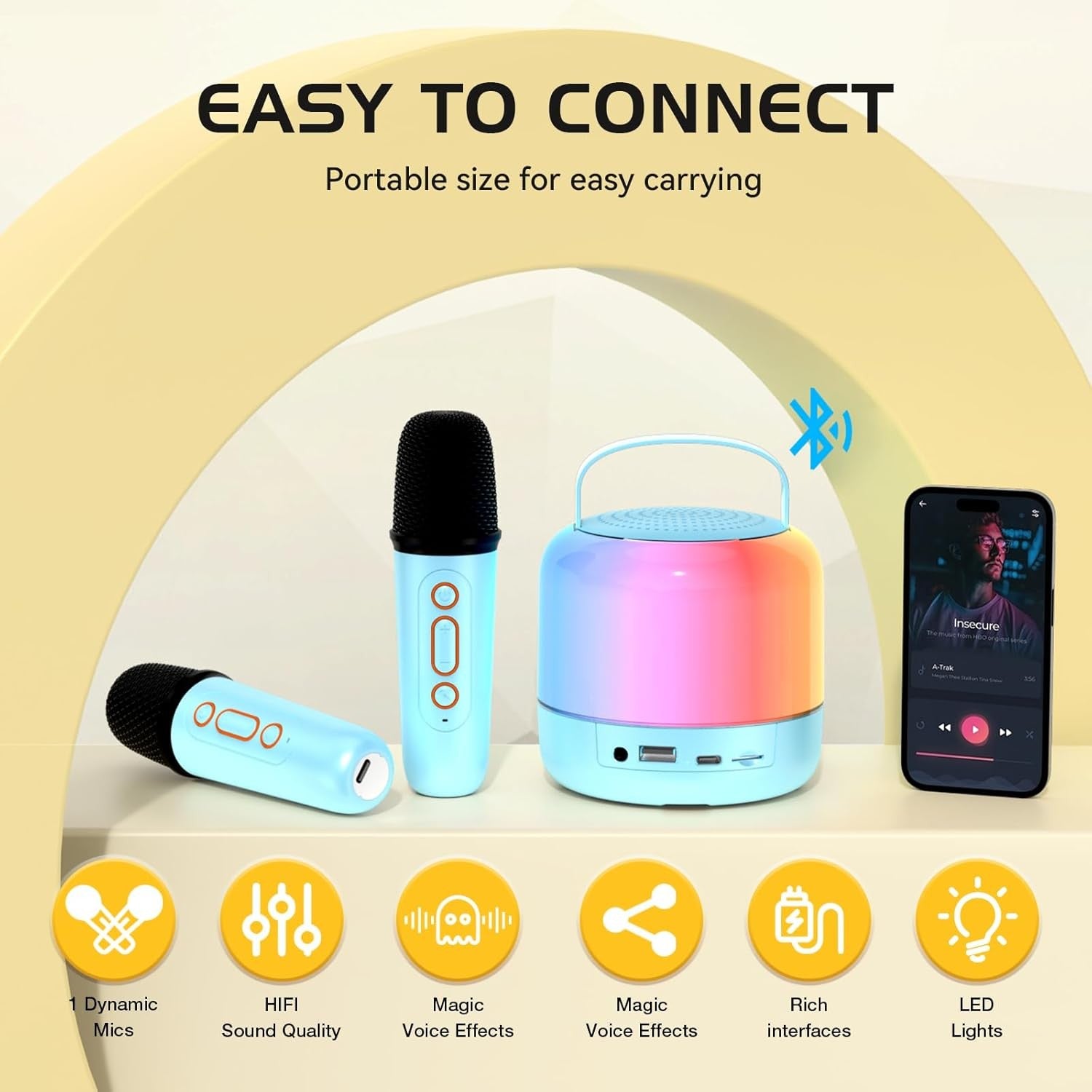 Kids Karaoke Machine with 2 Mics Bluetooth LED Party Speaker Blue