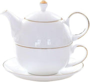 Tea For One Set Teapot Cup Saucer White Ceramic Gift Set 350ml