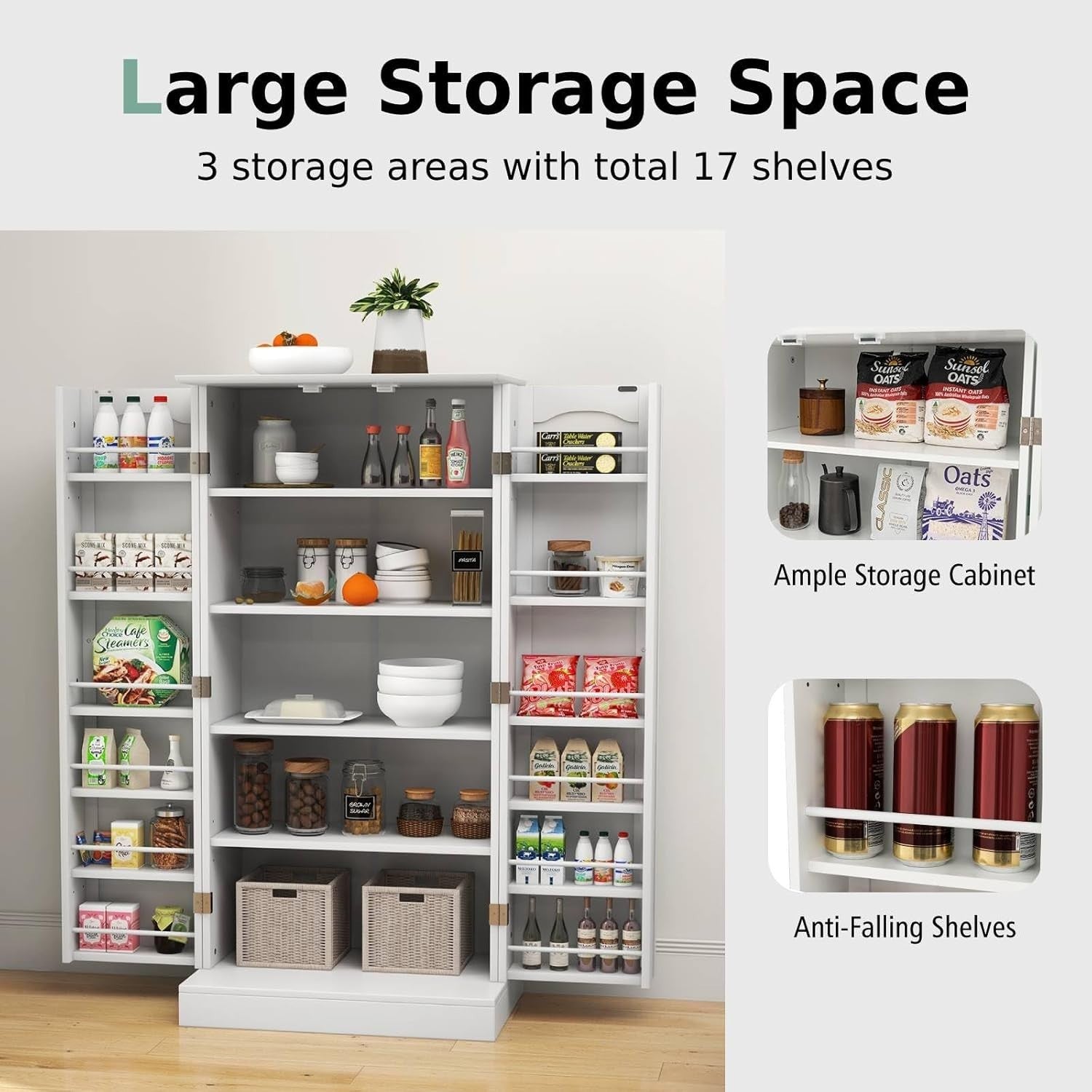 Kitchen Cupboard Pantry Cabinet with 17 Shelves & 2 Doors White