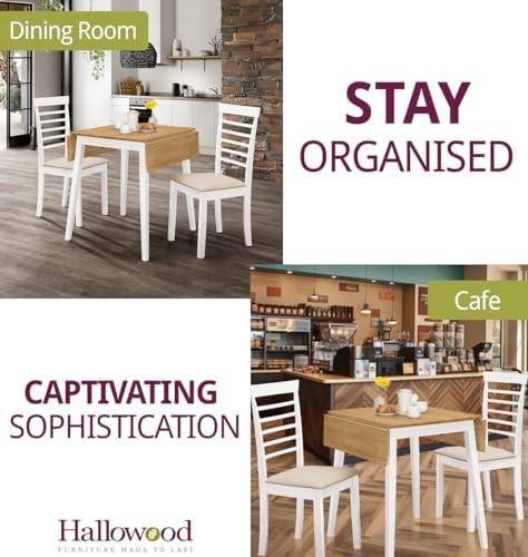 Small Drop Leaf Dining Table & 2 Chairs White & Oak Foldable Set