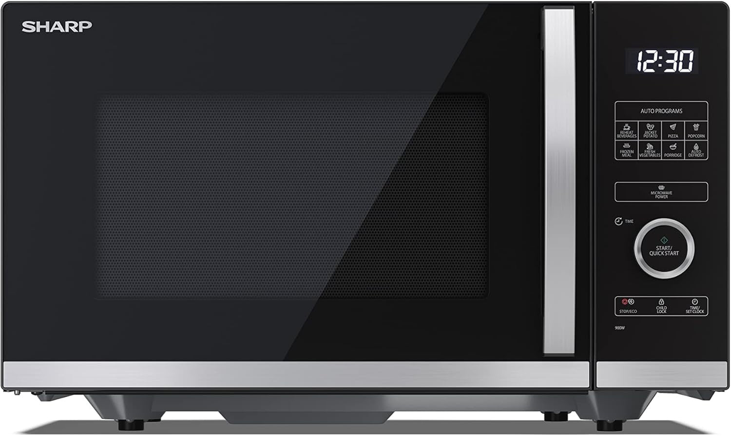 Black 25L Digital Flatbed Microwave 900W 10 Power Levels ECO