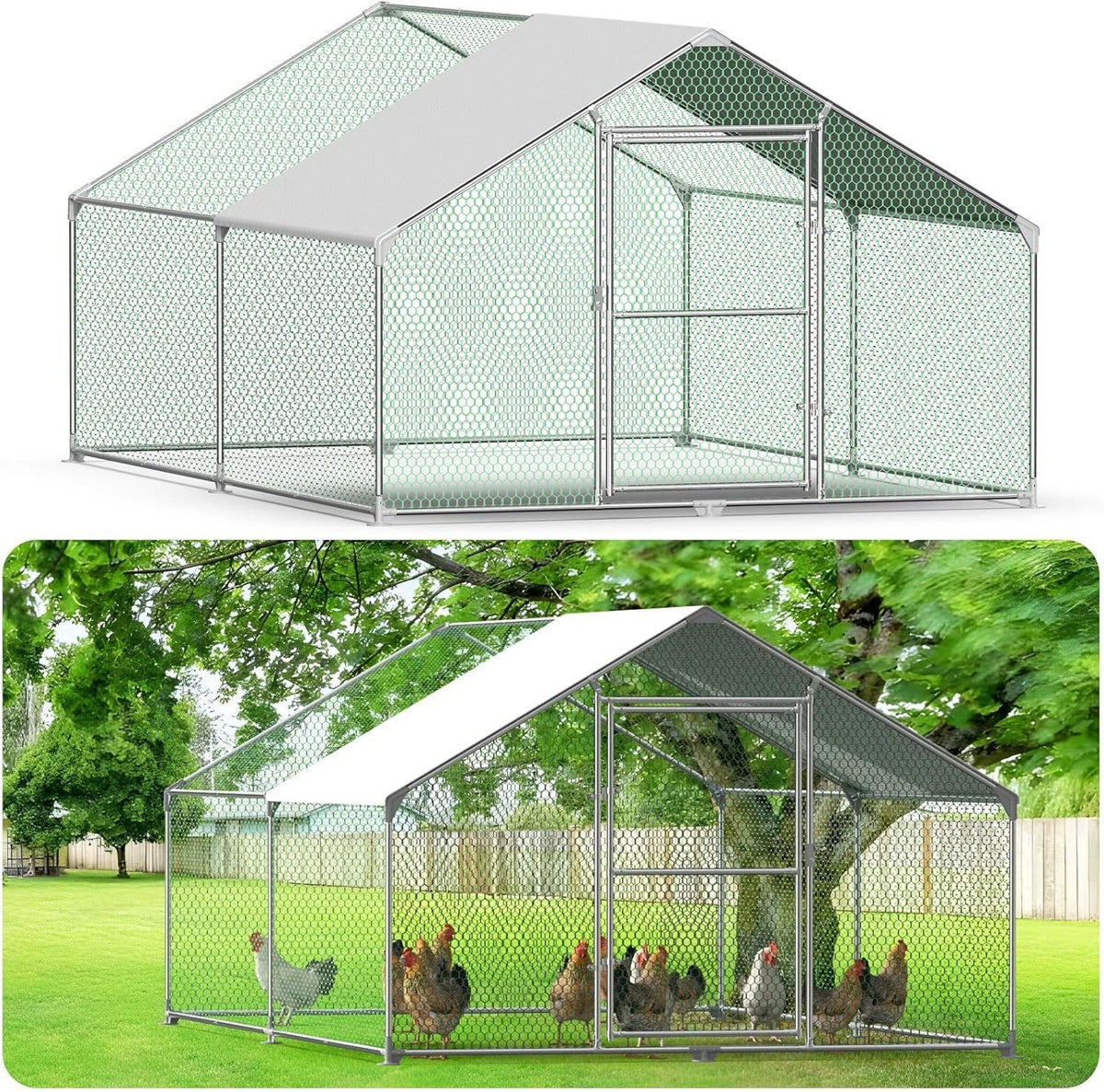 Large Walk In Chicken Coop 4x3x2m Galvanised Steel Run PE Roof