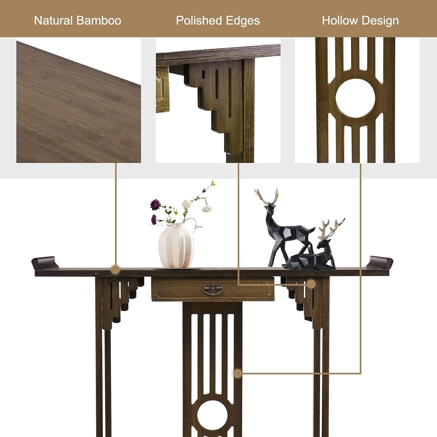 Narrow Entryway Console Table 2 Tier Bamboo Shelf 81.5x31.2x82.8 cm