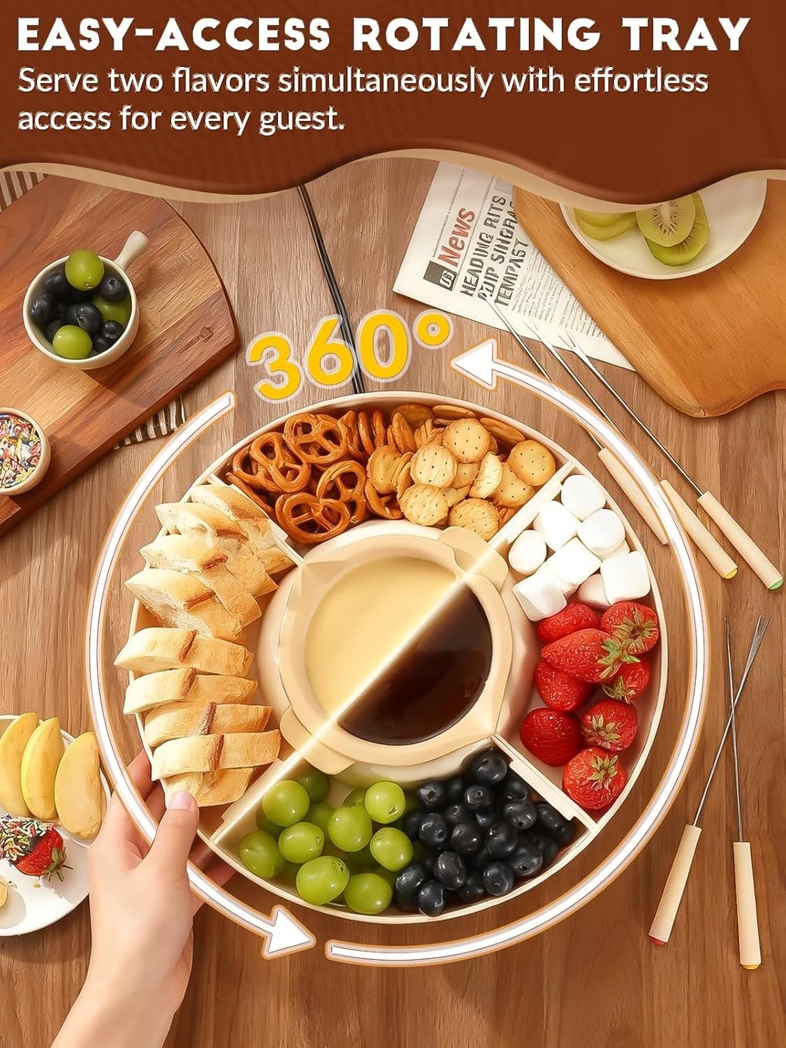 Electric Chocolate Fondue Pot Set 950ml 4 Cup Cheese Warmer 5 Forks
