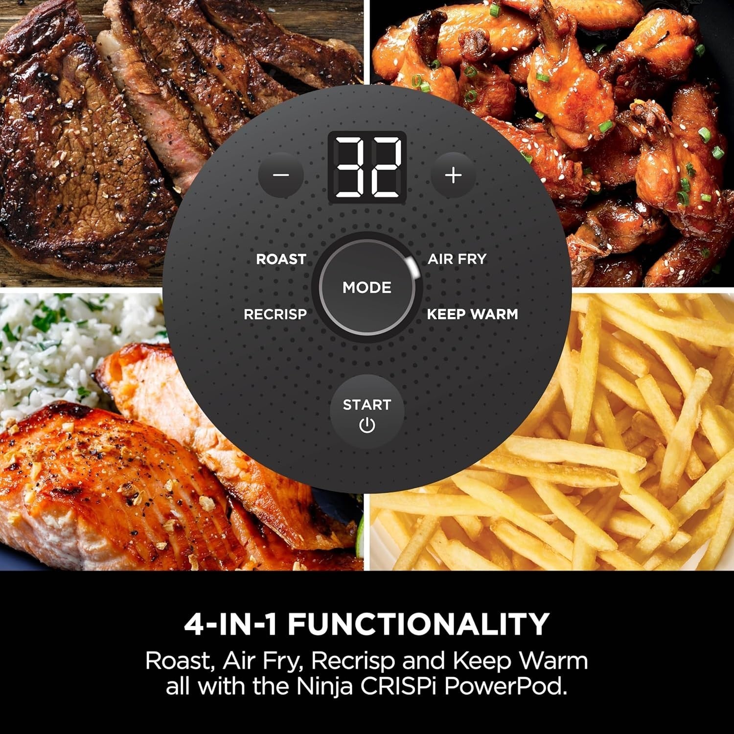 Portable Air Fryer 3.8L 4-in-1 ReCrisp Keep Warm Glass Containers 1700W