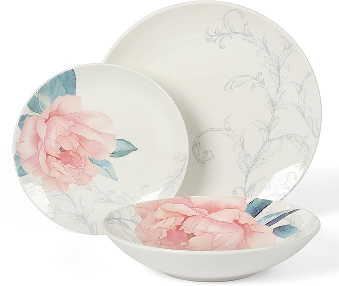 12pc Porcelain Floral Dinnerware Set Service for 4 Chip Scratch Resistant