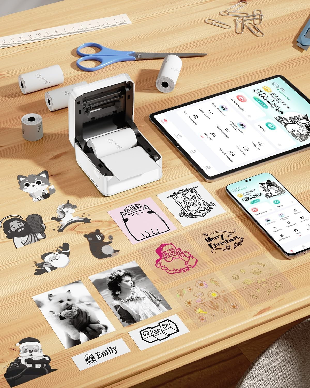 Mini Bluetooth Sticker Printer 300DPI Thermal Photo White