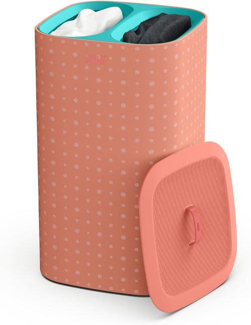 60L Dual Laundry Basket with Lid Removable Bags Coral Green Modern Design