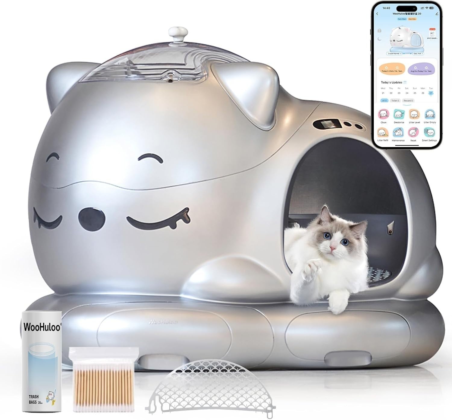 Self Cleaning Cat Litter Box APP Control 80L XL Odor Control Tray