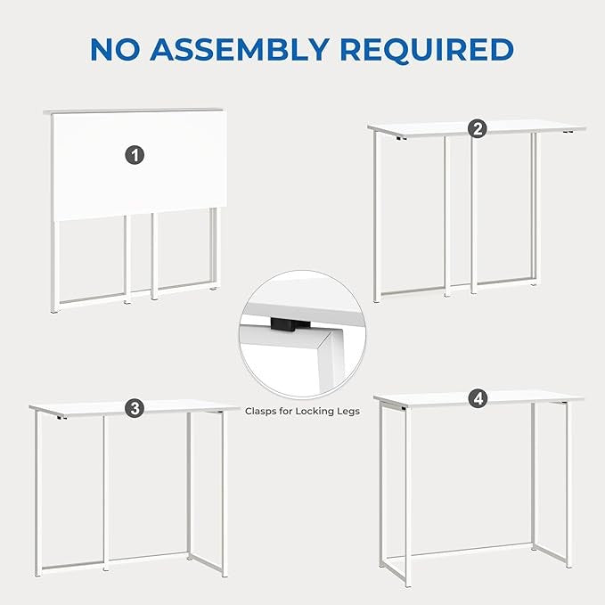 Compact Folding Desk No Assembly White Laptop Table Small Home Office