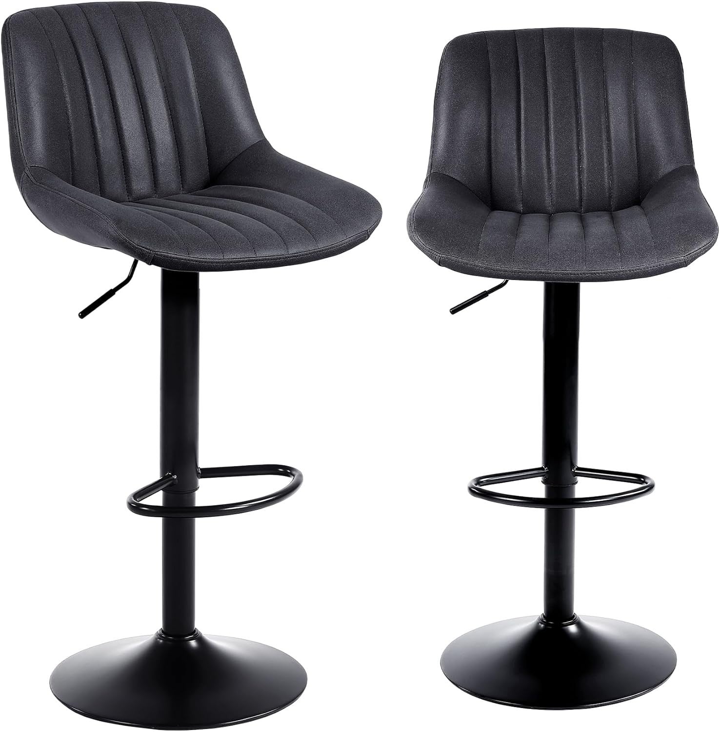 Adjustable Black Bar Stools Set of 2 Swivel PU Leather Chairs