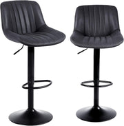 Adjustable Black Bar Stools Set of 2 Swivel PU Leather Chairs