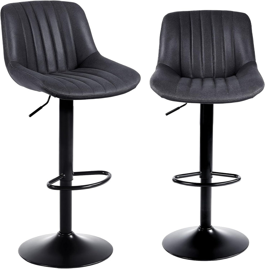 Adjustable Black Bar Stools Set of 2 Swivel PU Leather Chairs