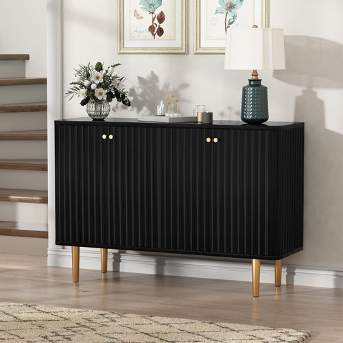 Modern 4-Door Buffet Sideboard Cabinet with Gold Accents & Ample Storage
