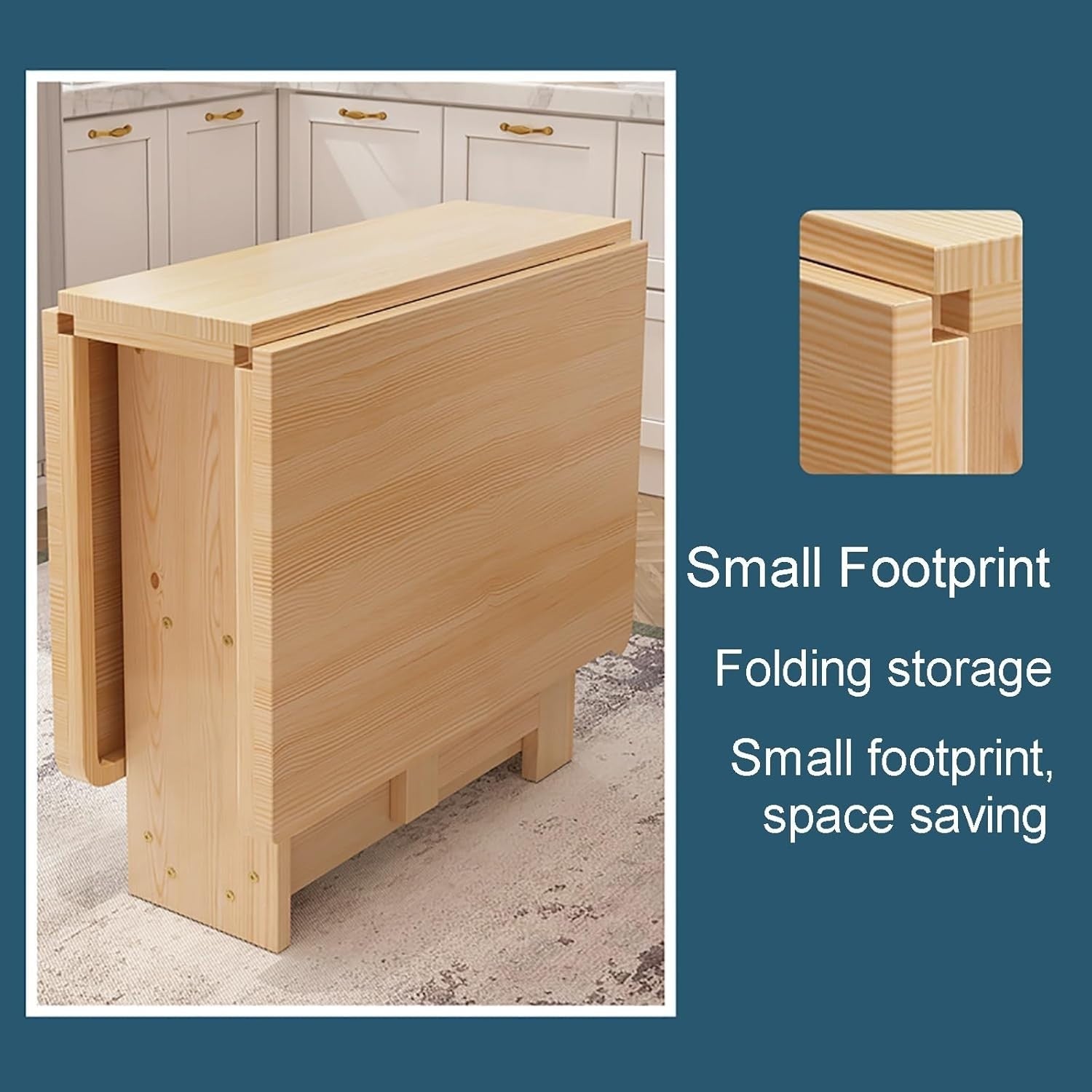 Space Saving Drop Leaf Wooden Table with Storage Shelves Foldable Design