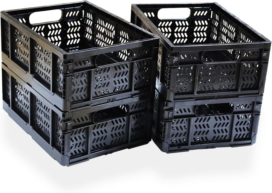 4 Pack 20L Foldable Storage Crates Heavy Duty Stackable Boxes