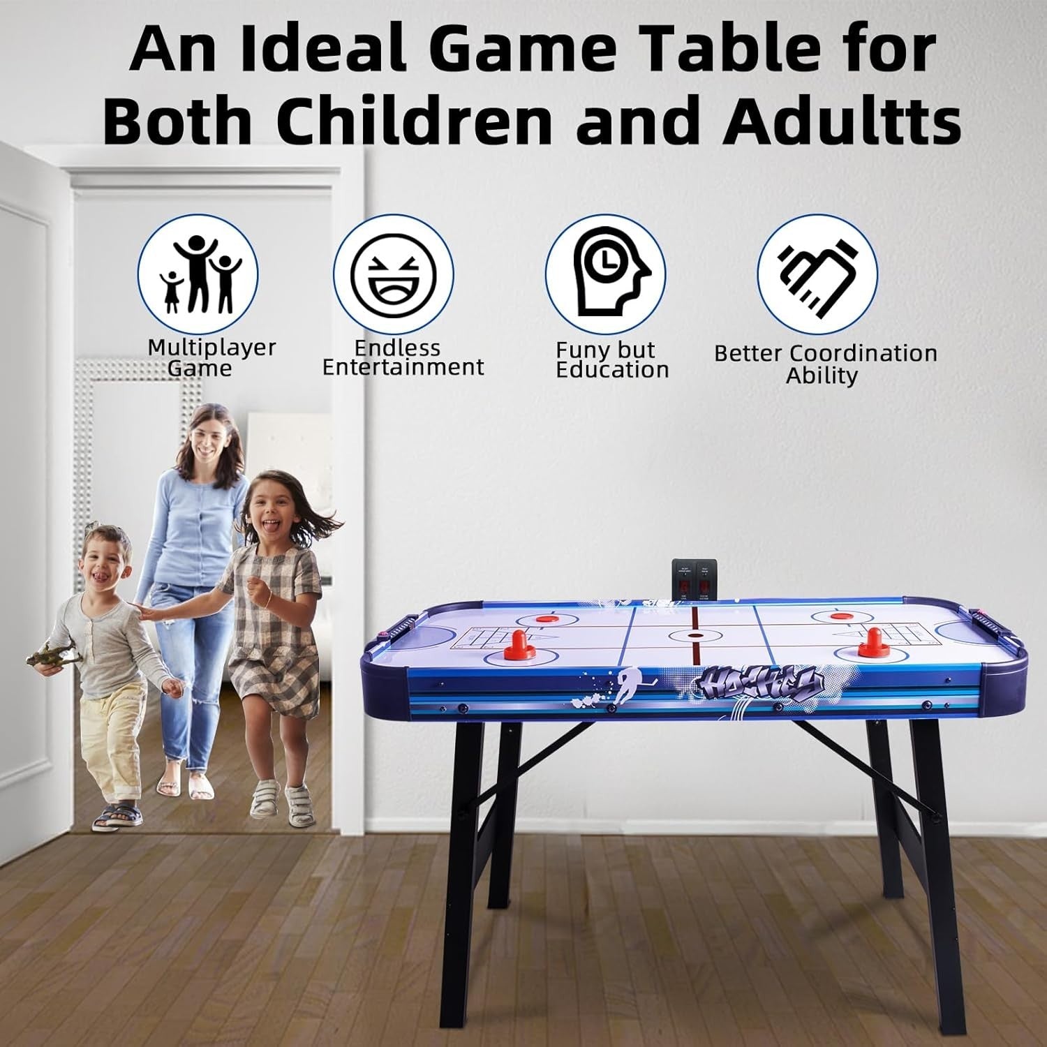 48 Inch Foldable Air Hockey Table 3 in 1 Arcade Game LED Score Kids Adults