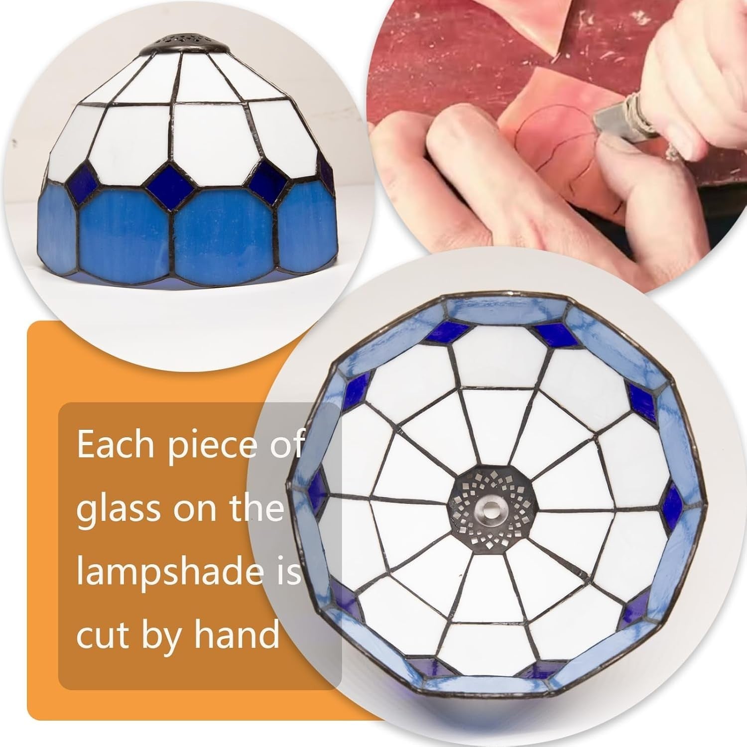 Blue Tiffany Style Stained Glass Table Lamp, 3-Color Dimmable E27 Bulb