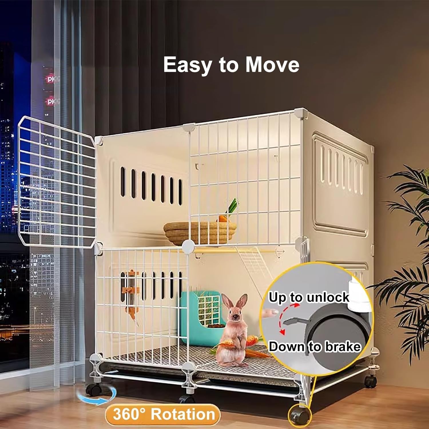 Large Rabbit Cage Indoor 2 Tier with Wheels Ventilated Easy Clean