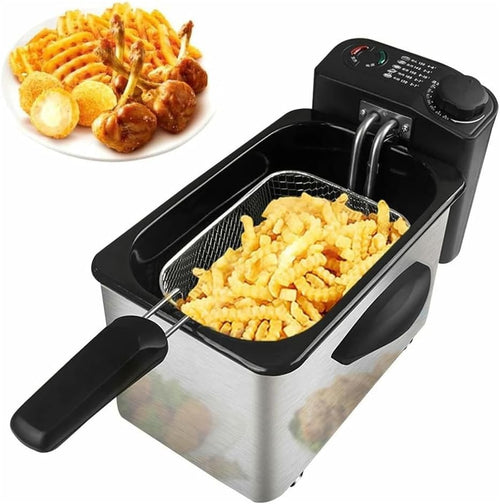 Electric Deep Fat Fryer 3.5L 1380W Stainless Steel Adjustable Temp Countertop