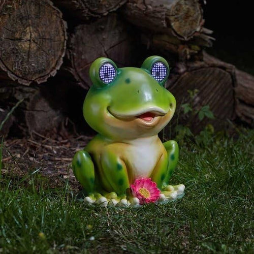 Large Solar Frog Garden Ornament • LED Blinking Eyes • Outdoor Patio Decor