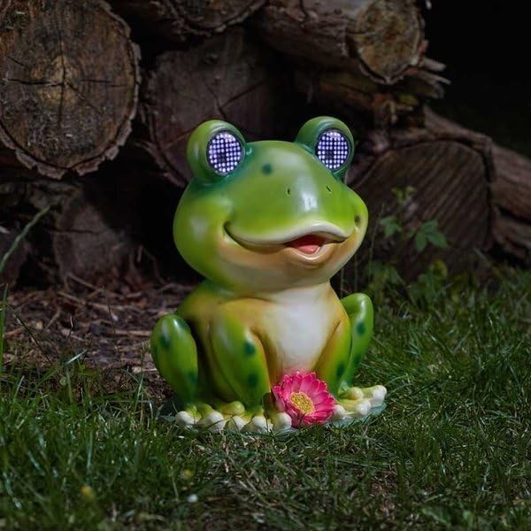 Large Solar Frog Garden Ornament • LED Blinking Eyes • Outdoor Patio Decor