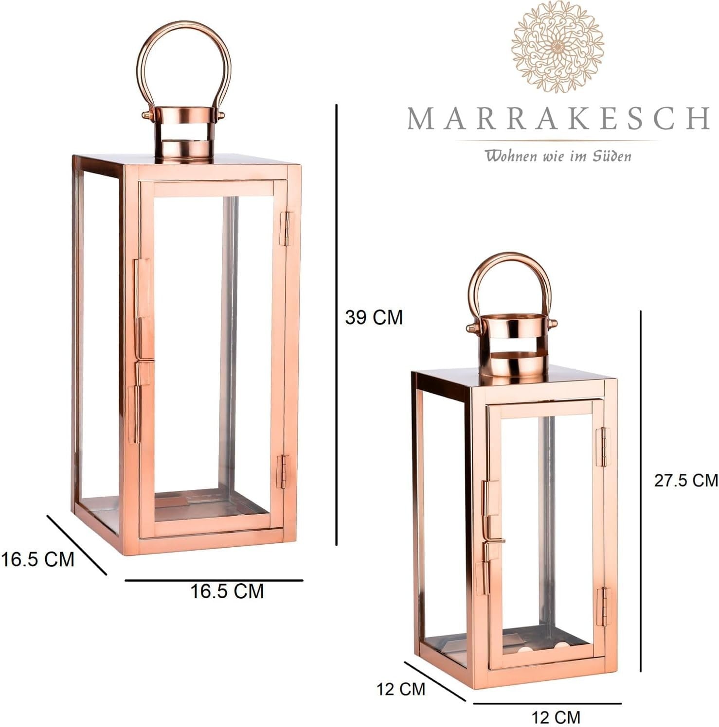 2 Pack Marra Copper Metal Garden Lanterns Indoor Outdoor Decor