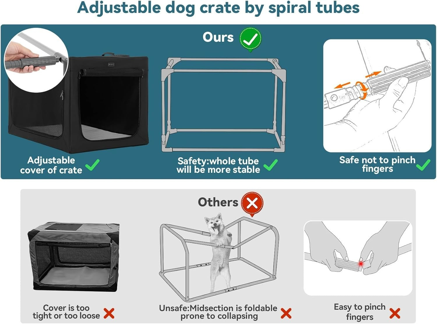 Soft Sided Travel Dog Crate with Thick Mat, Breathable Mesh, Foldable 61x46x43cm