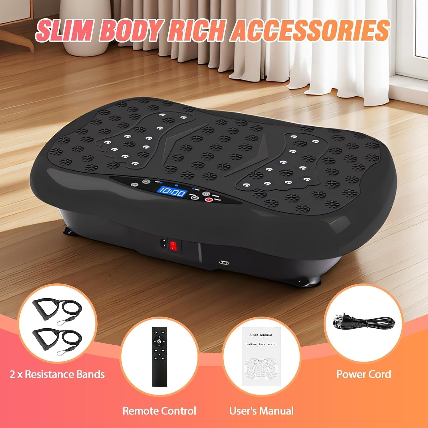 Black Dual Motor Vibration Plate Exercise Machine 120 Levels 330lbs
