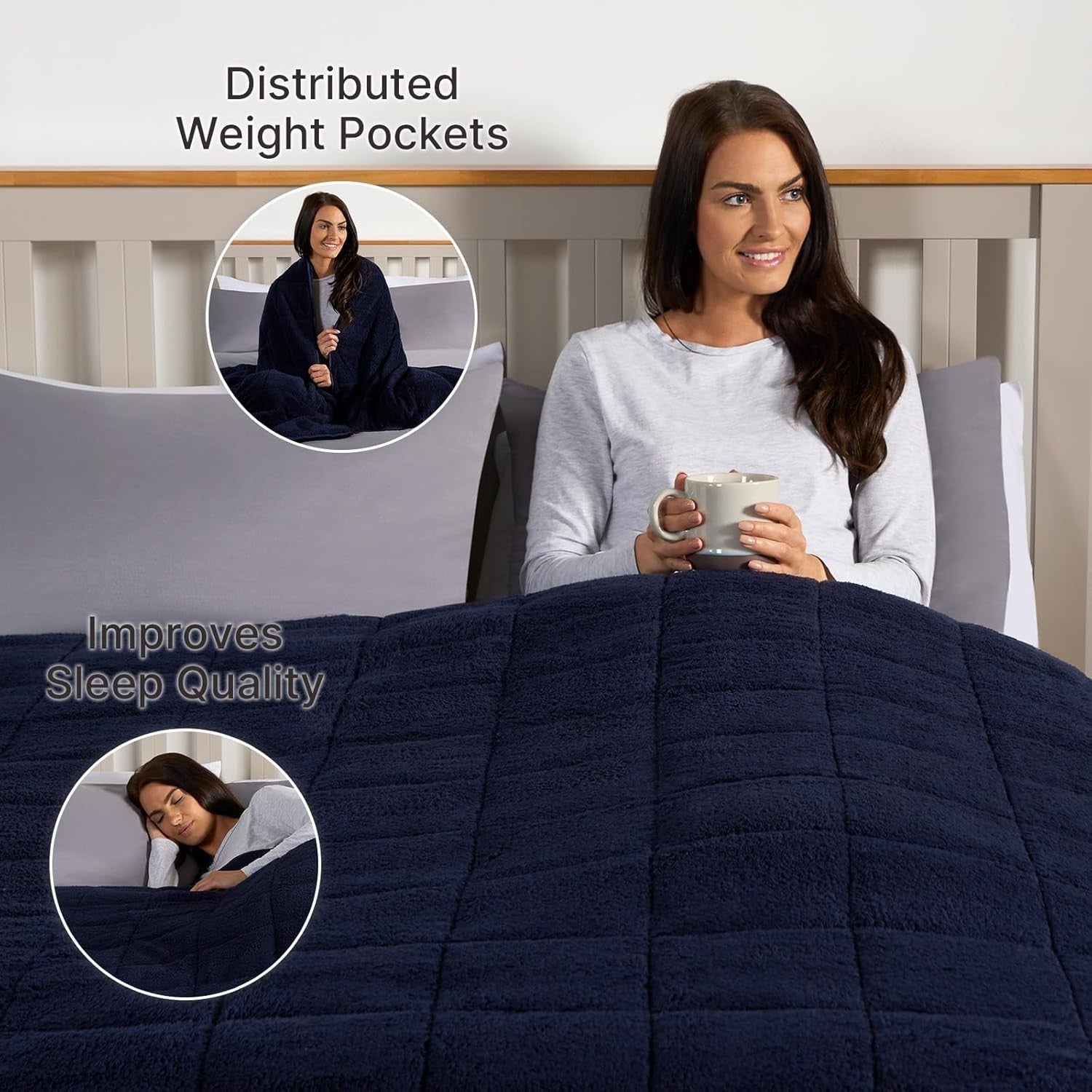 Teddy Fleece Weighted Blanket Navy Blue 4kg 125x150cm Calming Comfort