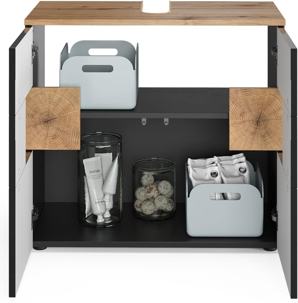 Modern Anthracite Oak Bathroom Vanity Cabinet 73cm Sink Storage Unit Cupboard