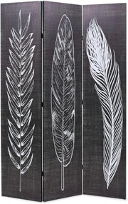 Black & White Feather Folding Room Divider 120x170cm Wood Frame Screen