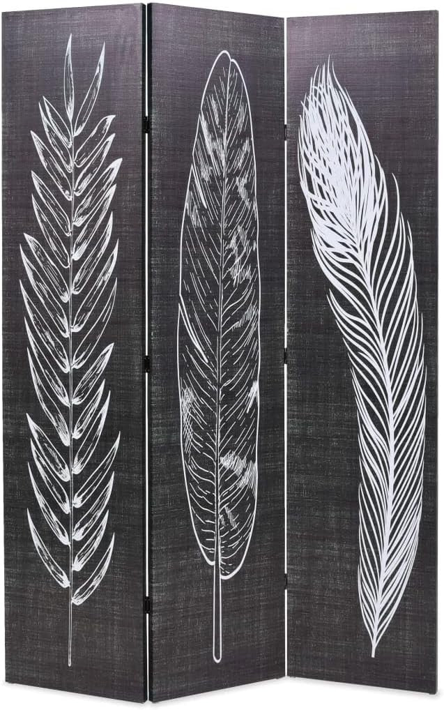 Black & White Feather Folding Room Divider 120x170cm Wood Frame Screen