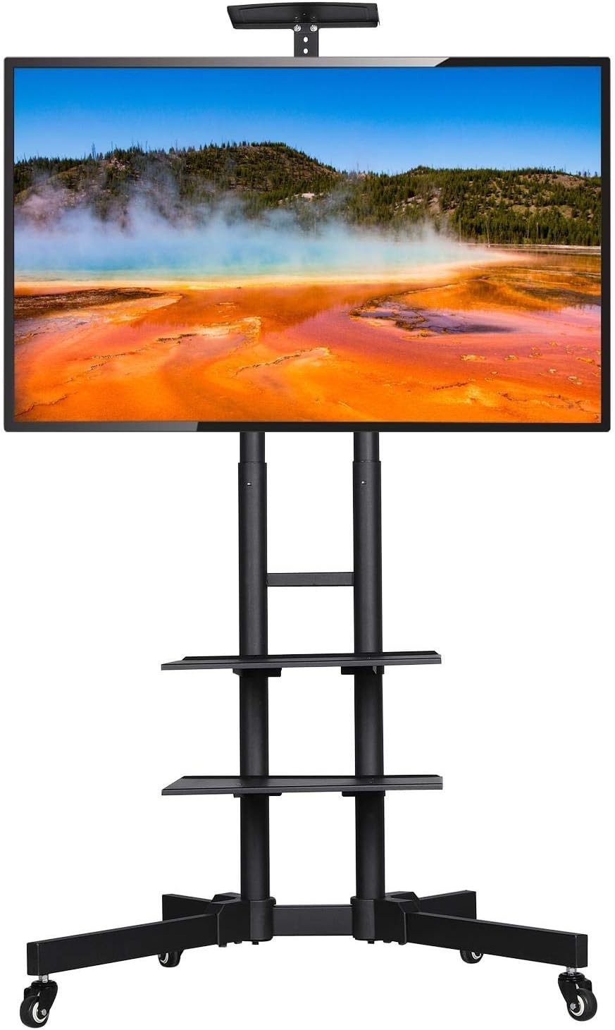 Adjustable Rolling TV Stand 32-75" with Storage Shelves & Lockable Wheels