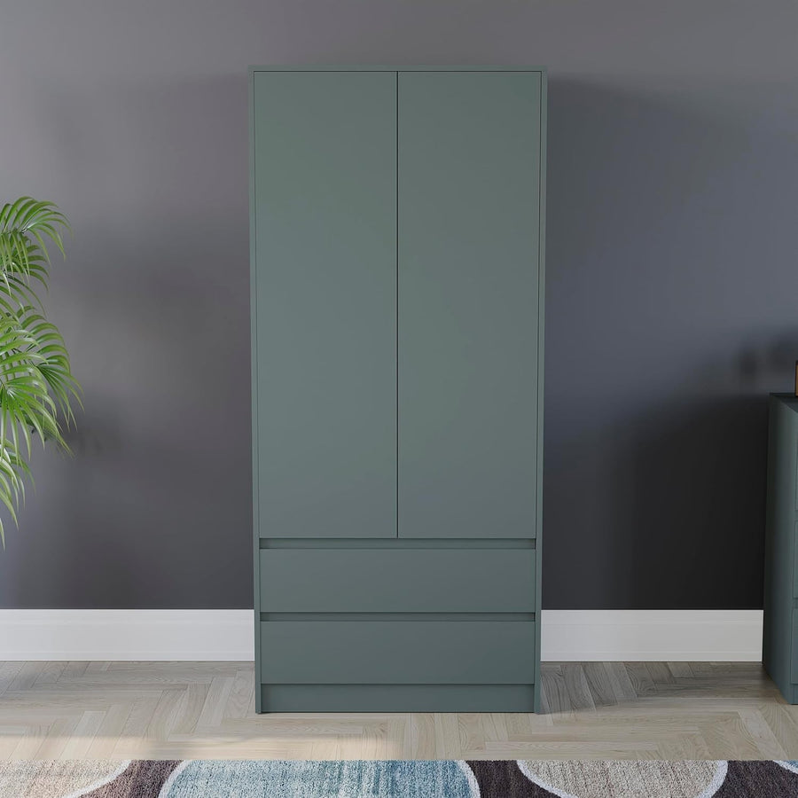 Modern 2 Door Wardrobe with 2 Drawers | Durable Storage & Magnetic Latch