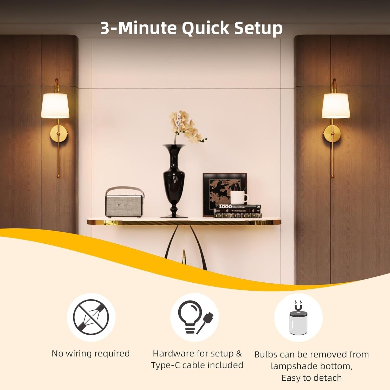 Wireless Wall Sconces Rechargeable LED Remote Gold Light 18 Colors Dimmable