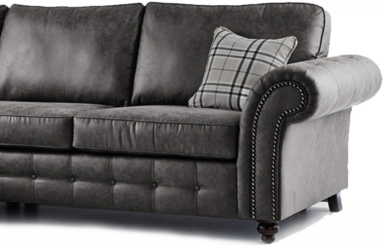 Leather 2C2 Corner Sofa High Back Black 5 Seater Modern L Shape Settee