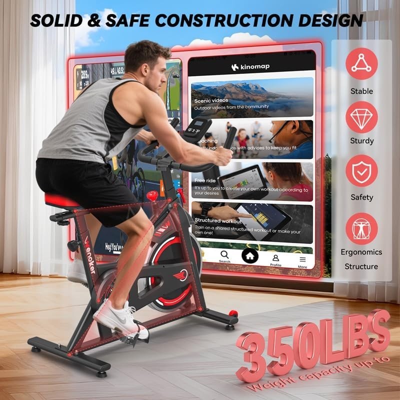 Quiet Magnetic Spin Bike w/ APP, LCD Monitor, Tablet Holder & 350lb Capacity