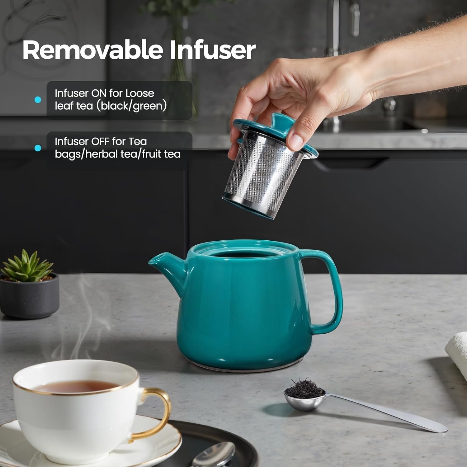600ml Porcelain Teapot with Infuser Handmade Tea Pot Spoon Coaster
