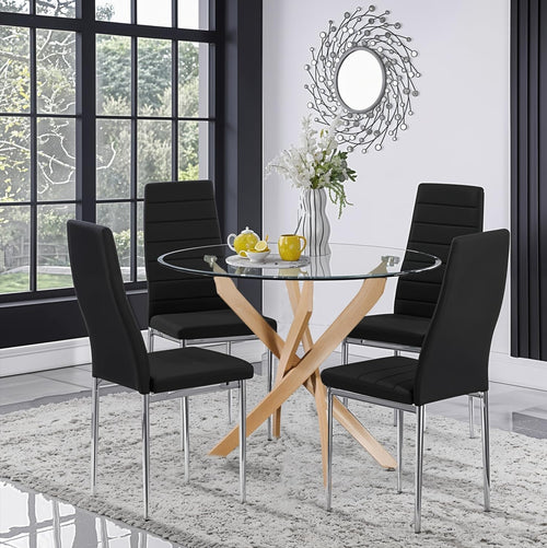 Round Glass Dining Table Set 4 Seater Modern Kitchen Dining Room Gold Frame