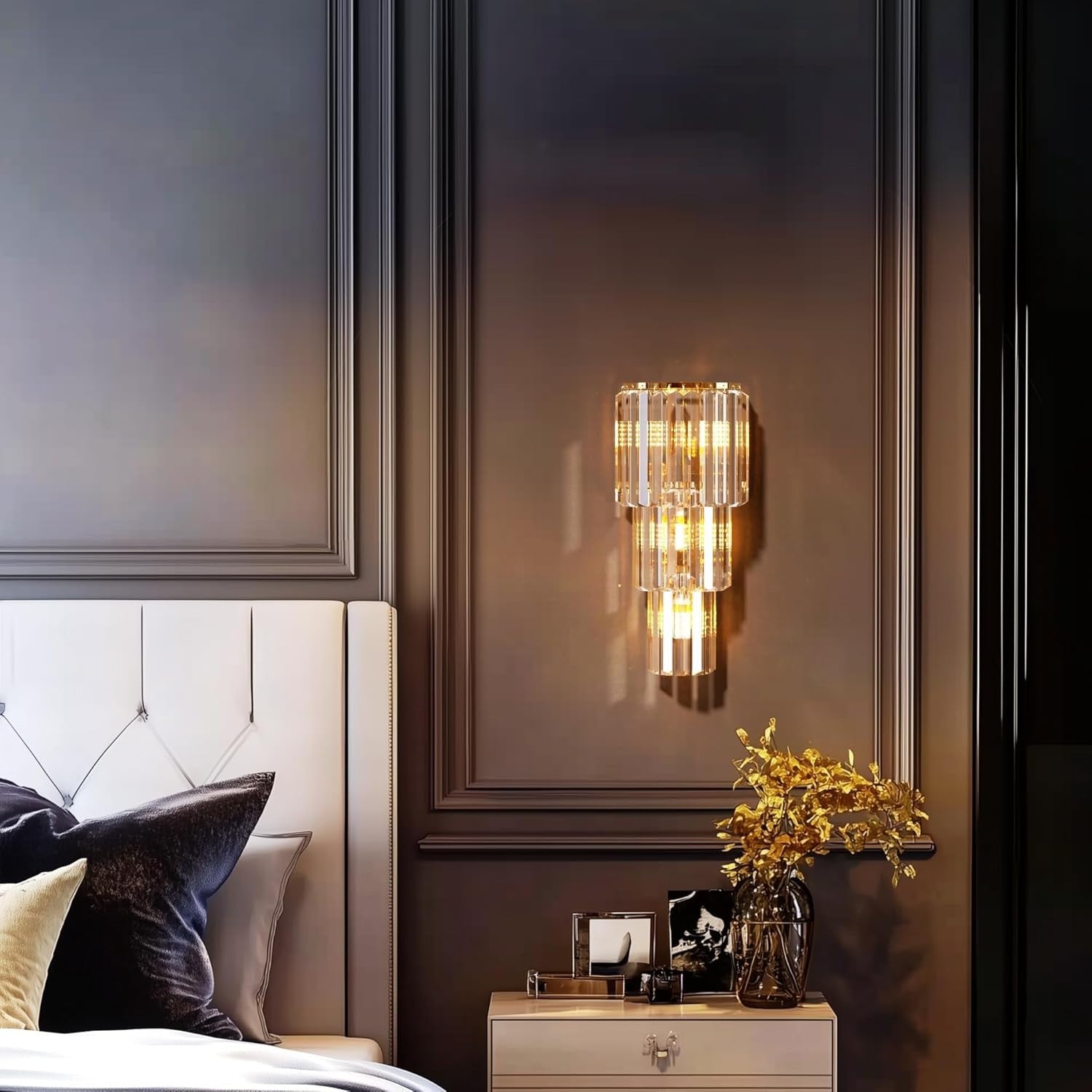 Gold Crystal Wall Light 3-Layer Sconce Modern Luxury Hallway Lamp