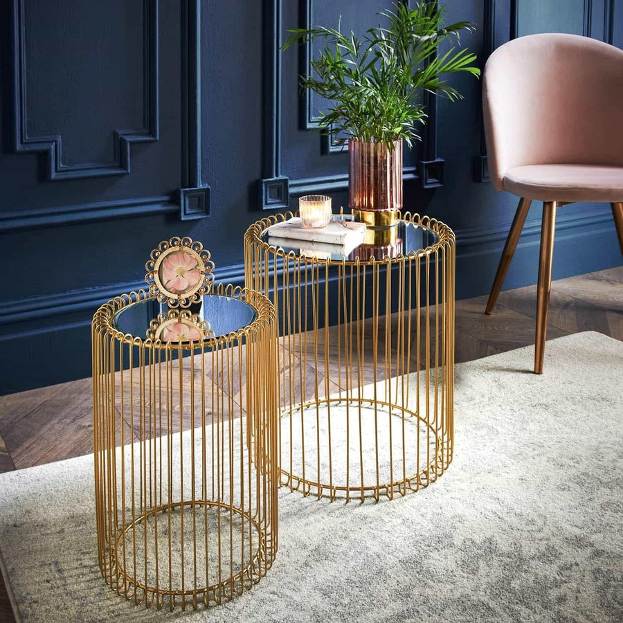 Round Gold Mirrored Side Table Black Glass Top Accent Coffee End Bedroom