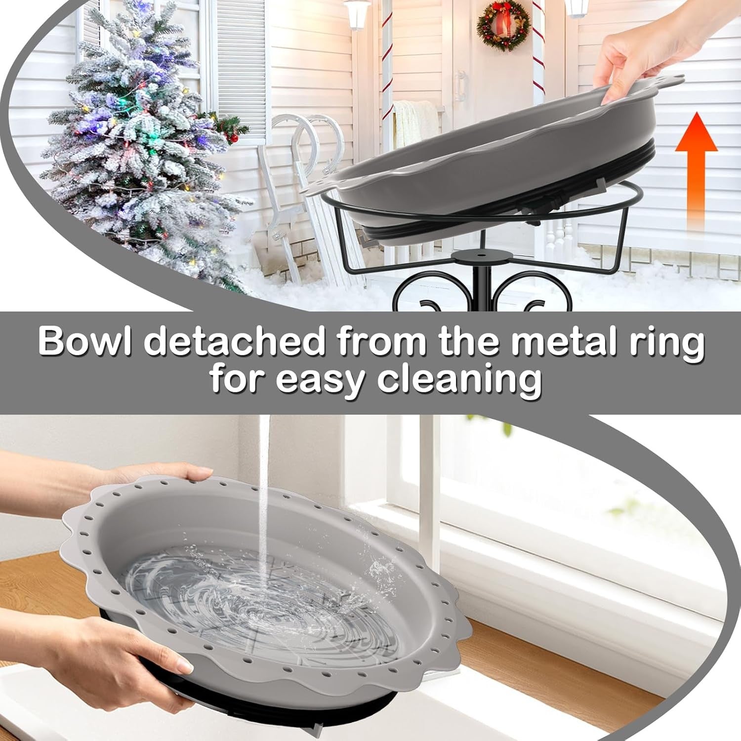 Heated Bird Bath Outdoor Water Feeder 100W Thermostat Grey Metal Stand Winter