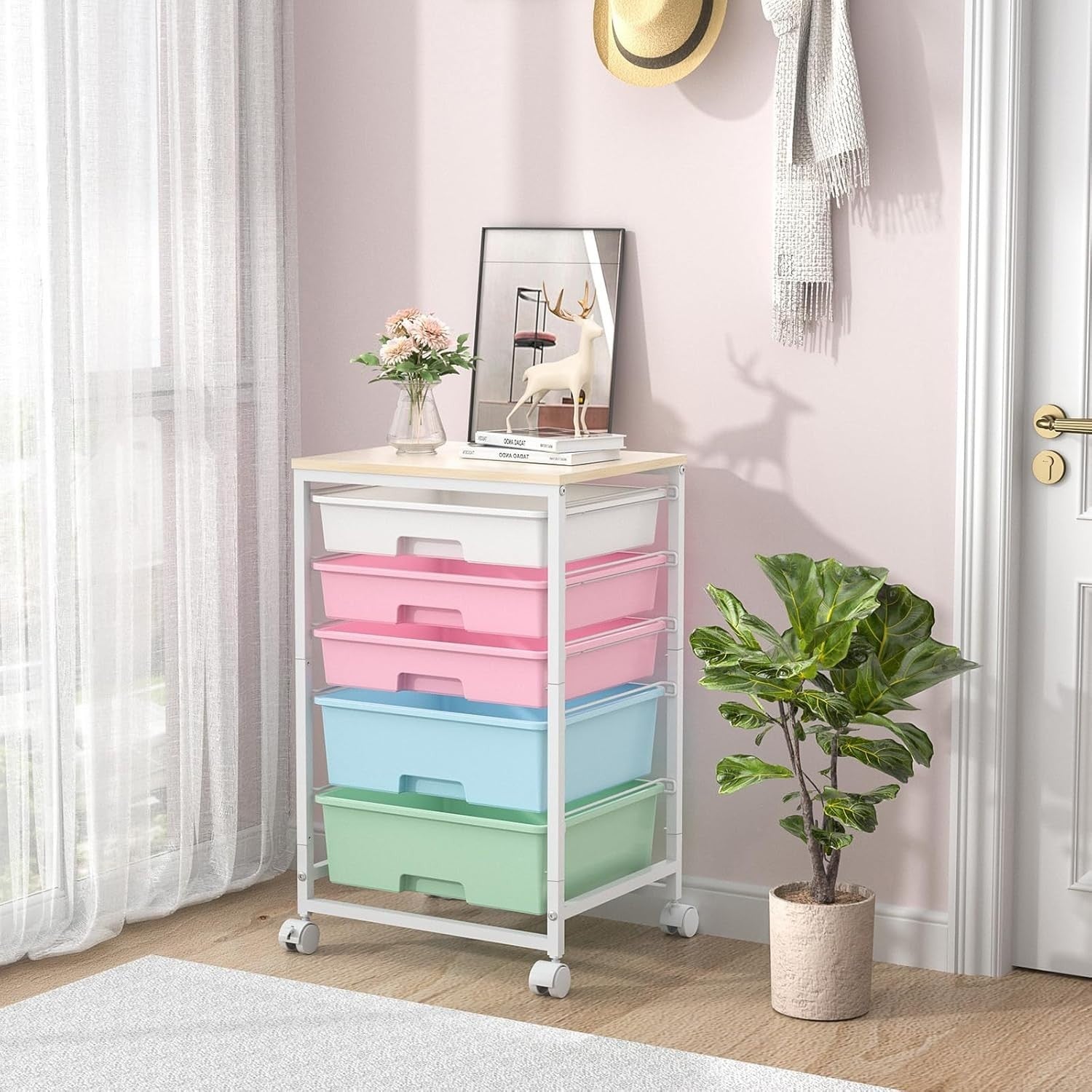5 Drawer Rolling Storage Trolley Multicolor Organizer Cart on Wheels