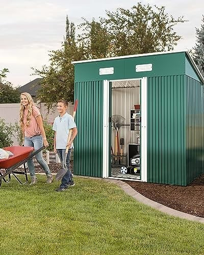 Lockable 4x6 FT Metal Garden Shed with Base Outdoor Storage & Roof