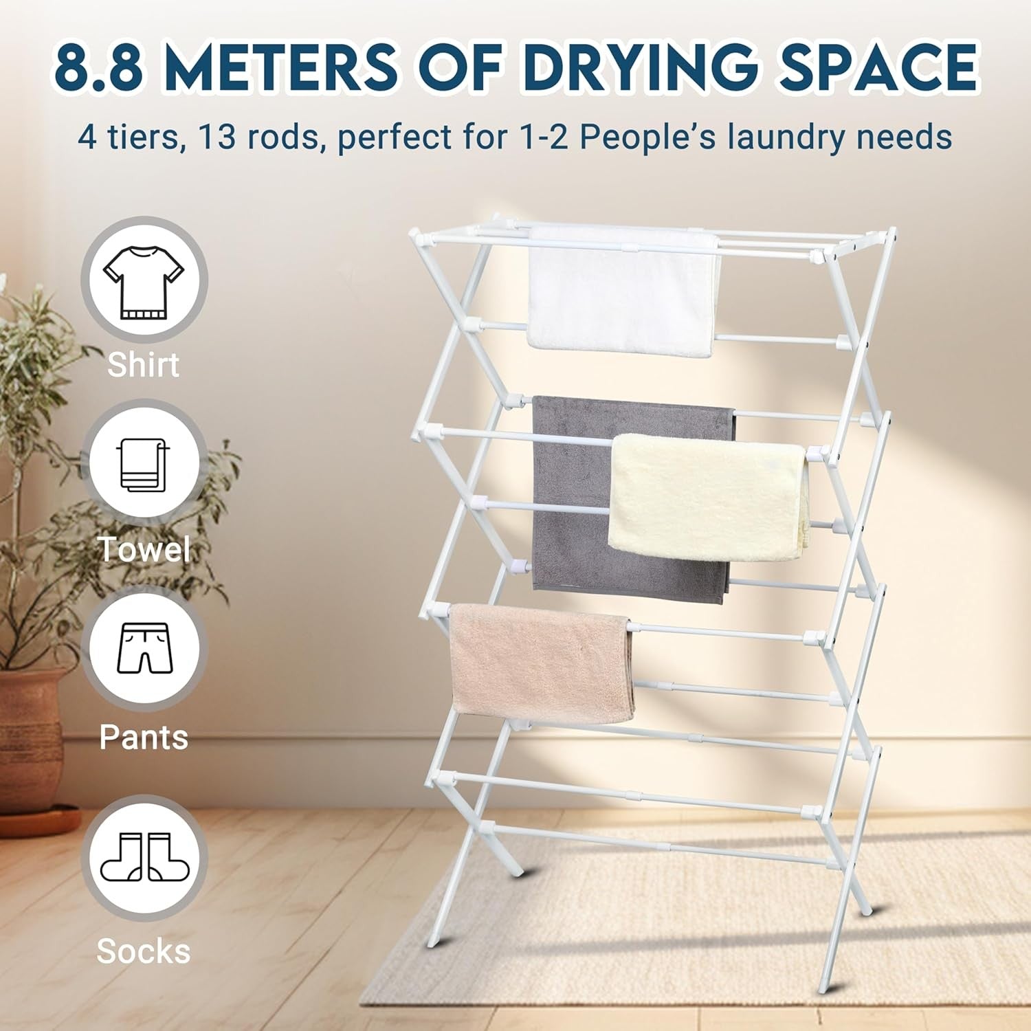 4 Tier Extendable Clothes Airer Folding Laundry Drying Rack Indoor Outdoor