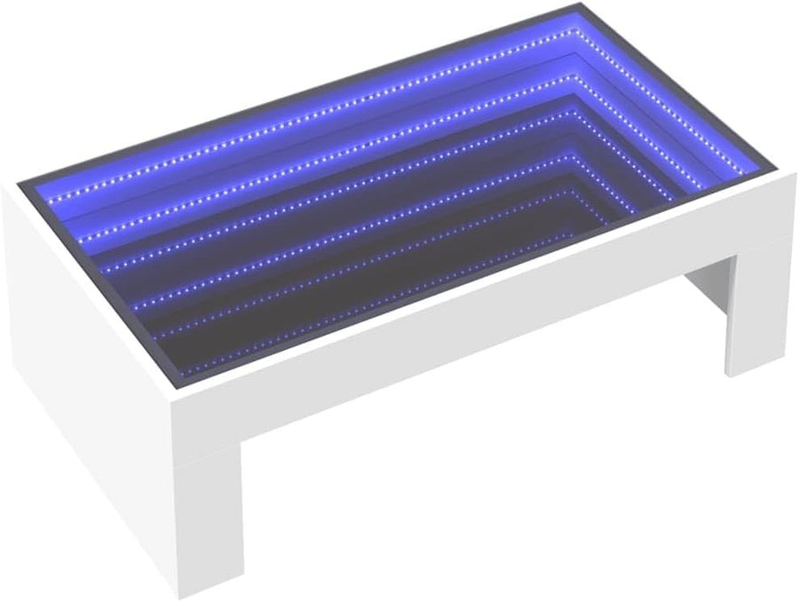 White Infinity LED Coffee Table 90x50x30cm | Modern Glass Top, RGB Lights