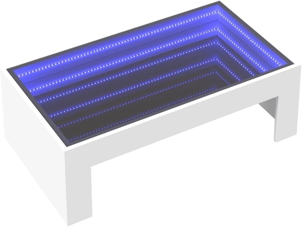 White Infinity LED Coffee Table 90x50x30cm | Modern Glass Top, RGB Lights